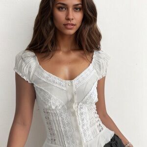 White Lace Button-Up Blouse